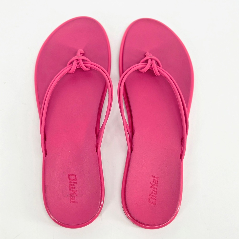 OluKai Aka Water Friendly Flip Flop Sandals Pink Plumeria Beach Slides Womens 10